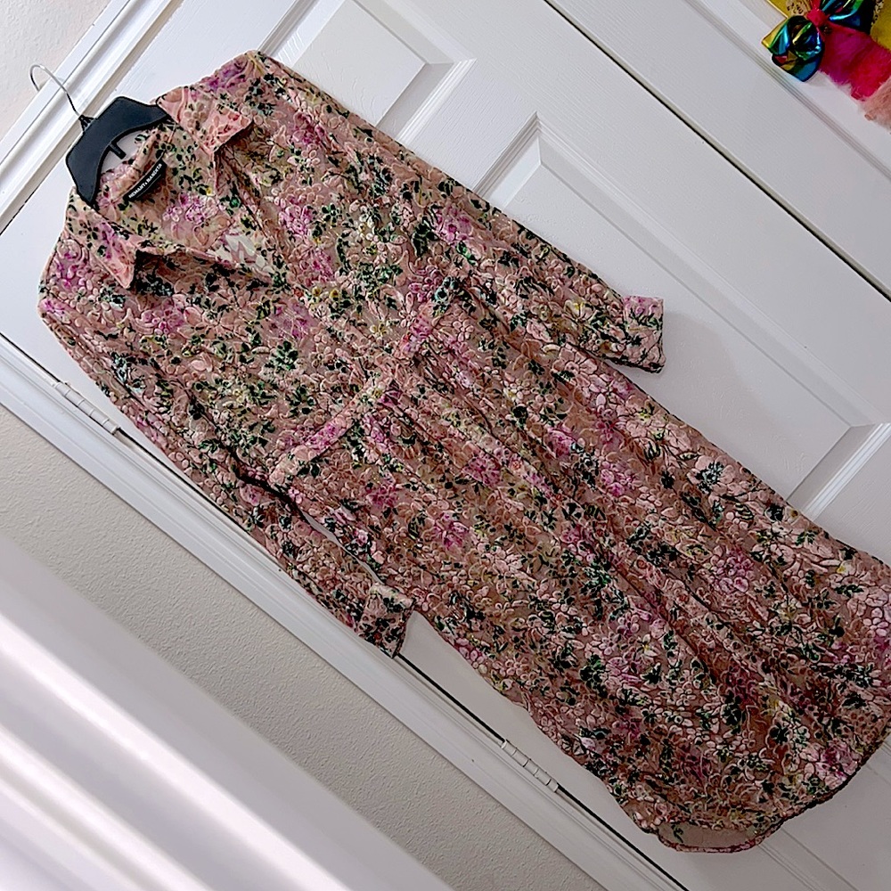 Hemant & Nandita floral burnout velvet shirt dress L